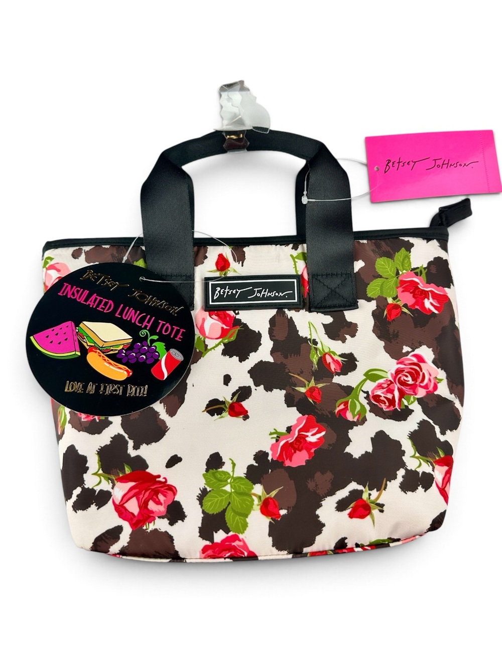 NWT Betsey Johnson Rose Leopard Insulated Lunch Tote Bag Floral Animal Print